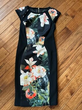 Ted Baker London Black Floral Dress, size 4, US size 8-10